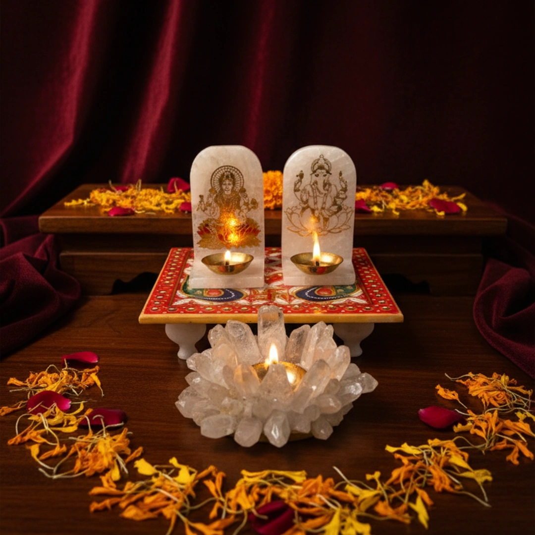 Lakshmi Ganesh Crystal Diya Set for gifting