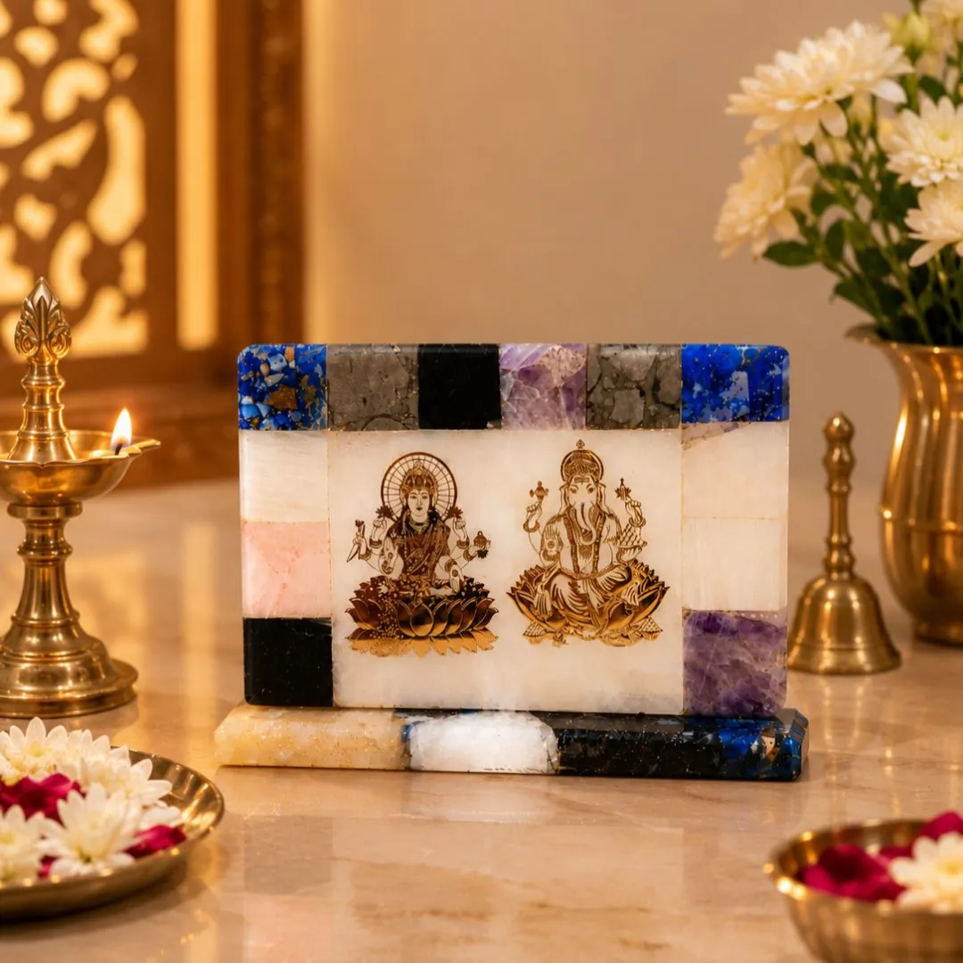 Crystal Laxmi Ganesh Frame with Base