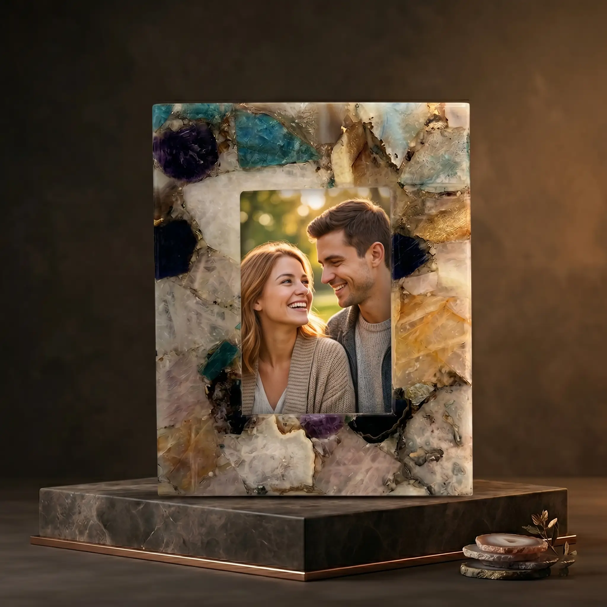 Semiprecious Mix Agate Photo Frame