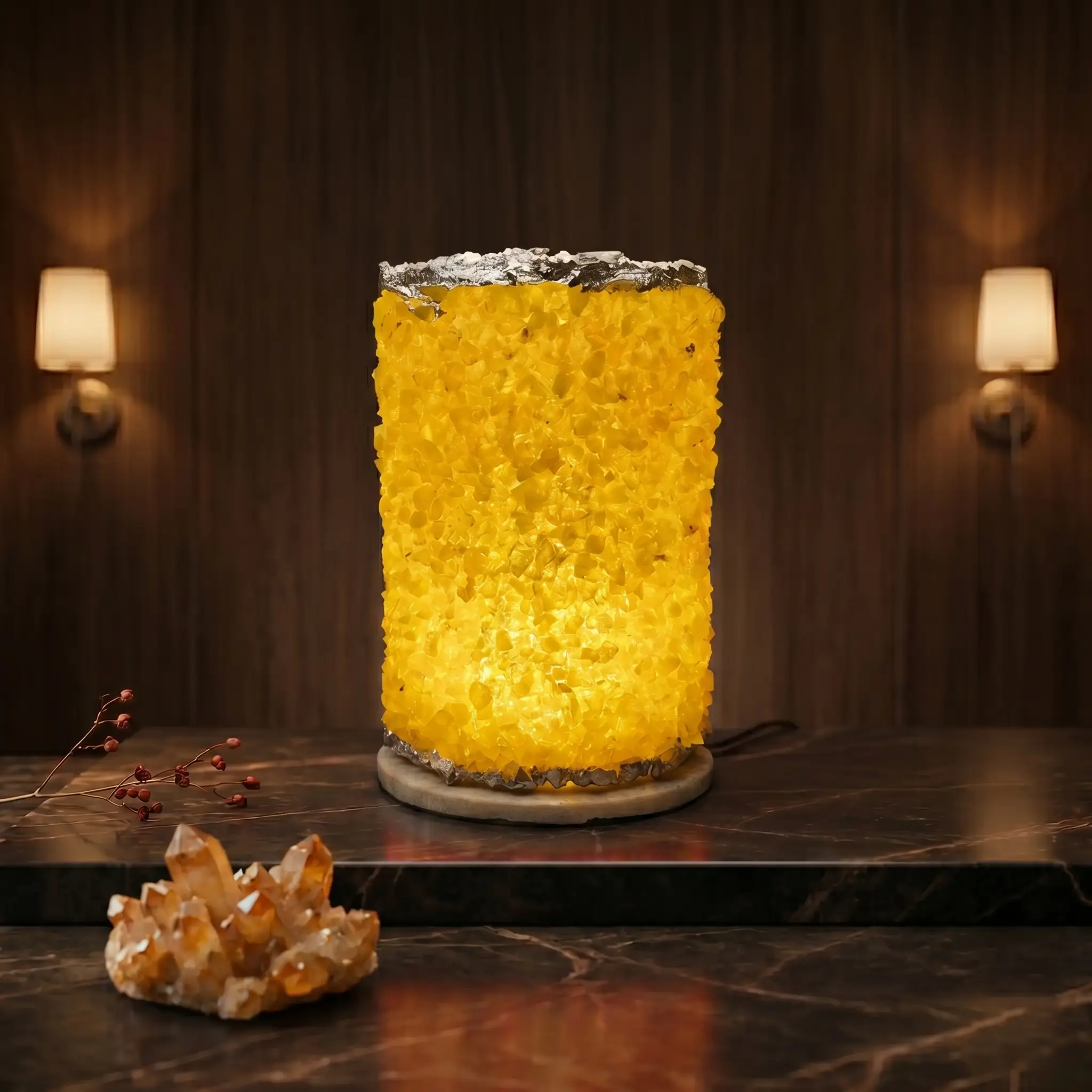 Yellow Quartz Crystal Table Lamp
