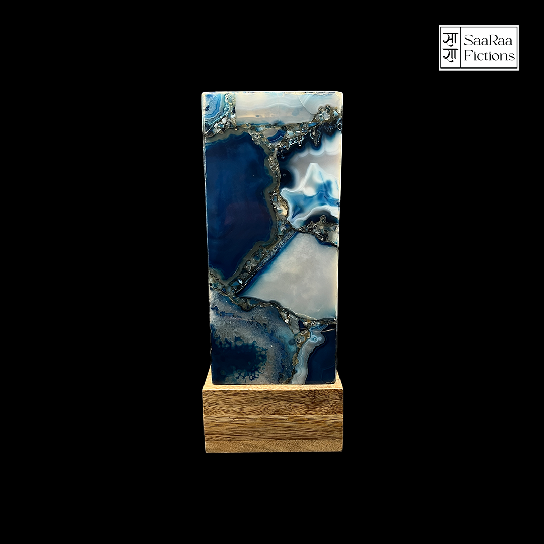 Blue Agate Semiprecious Rectangle Lamp