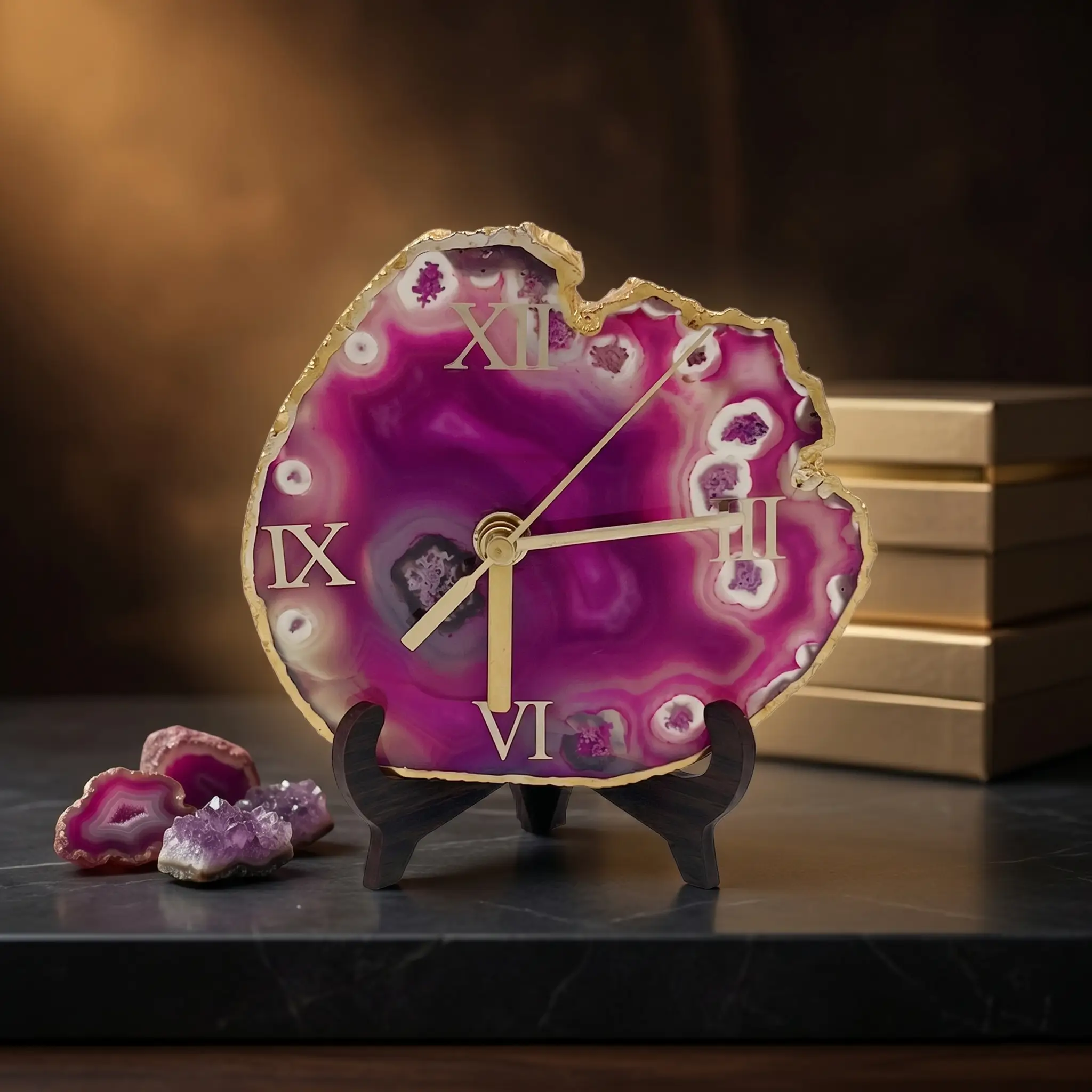 Magenta Agate Desk Clock
