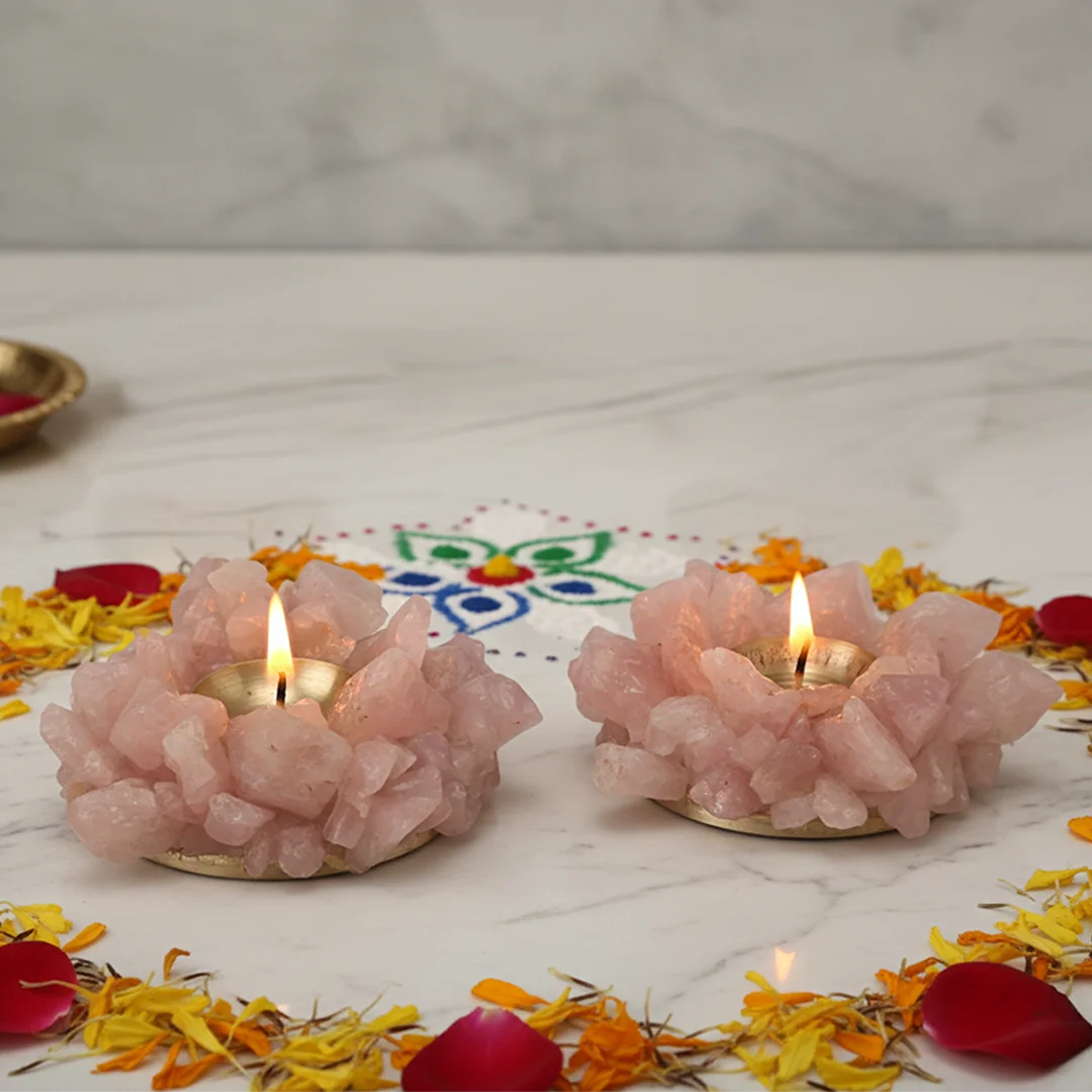 Rose Quartz Diya Set