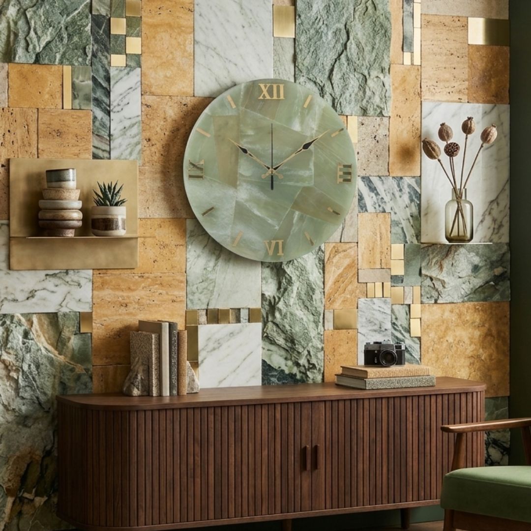 Green Alabaster Wall Clock 12in