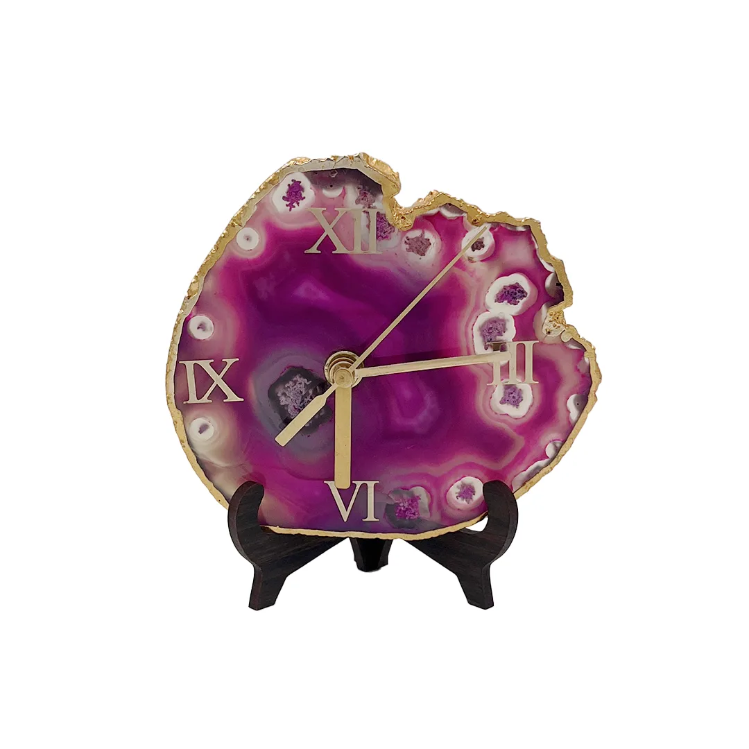 Magenta Agate Desk Clock